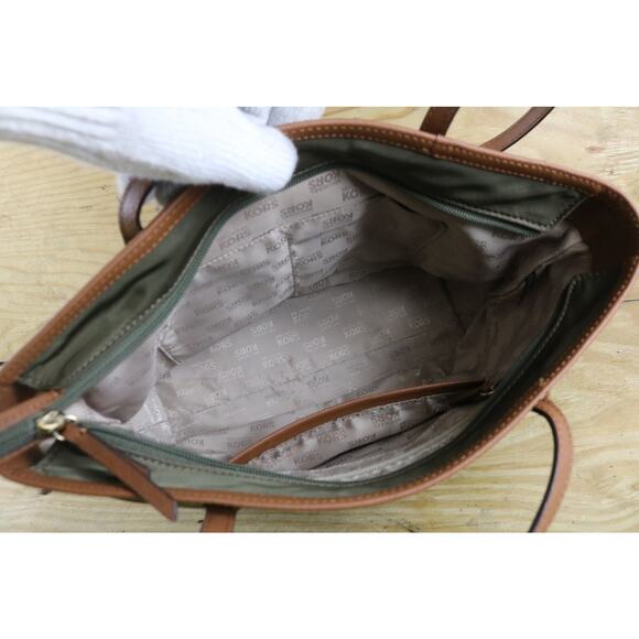 Michael Kors Handbag Kempton Green Brown Tote Shoulder Bag - Picture 7 of 9